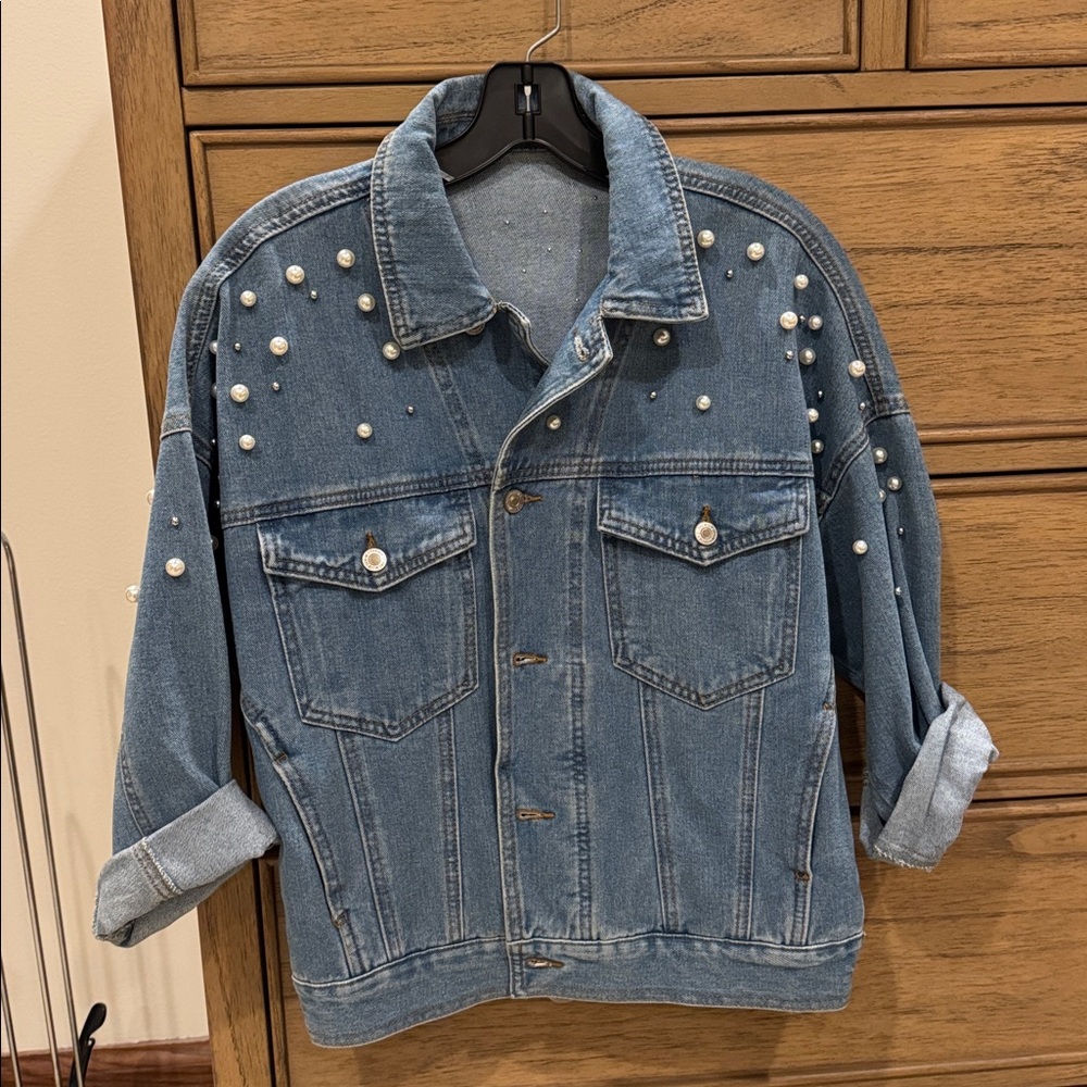 Pearl studded denim jacket